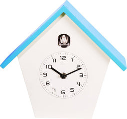 NeXtime Birdy - Klok - Huis - Hout - 25.5x24.5x9.8 cm - Blauw/ Wit