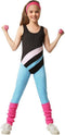 Dressforfun Fitness-sterretje 140 - Verkleedkostuum - Jaren 80 stijl - Zwart/lichtblauw/roze