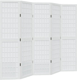vidaXL - Kamerscherm - met - 5 - panelen - massief - paulowniahout - wit
