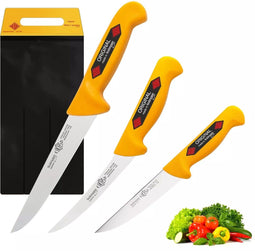 Eikaso Solingen Messenset Geel – 3-delig – Universeelmessen & Uitbeenmes – Professioneel – Antislip Handvat