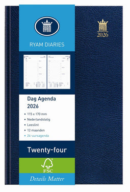 Ryam Mundior - Bureau agenda - 1 dag per pagina - 115 x 170 mm - Blauw (2026)