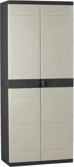 TITANIUM PLASTIKEN Hoge kast 2 deuren met planken - 70 x 44 x 176 cm - Beige en zwart - TITANIUM-bereik - Binnen en buiten
