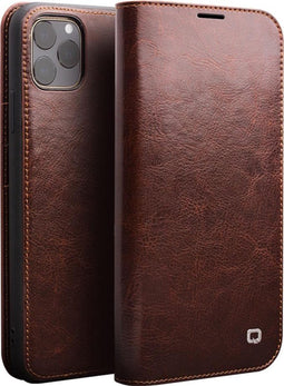 Qialino - echt lederen luxe wallet hoes - Geschikt voor iPhone 11 Pro - Bruin