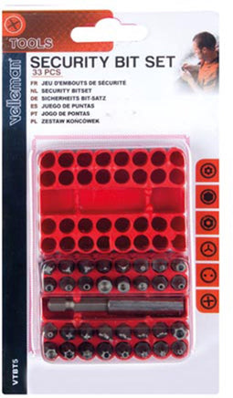 Velleman Security bitset, 33-delig, magnetische bithouder, in kunststof koffer, rood