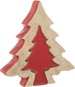 J-Line decoratie Kerstboom - hout - rood - small