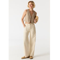 Lulu Hoge Taille Broek met Opgestikte Zakken – Beige - maat 24/30