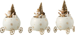 J-Line Rendier/Kerstman In Bol Auto Metaal Wit/Goud Assortiment Van 3