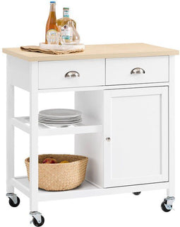 SoBuy FKW62-II-WN - Kookeiland - Wit Houtcomposiet op Wieltjes - 87x88,5x51 cm