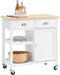 SoBuy FKW62-II-WN - Kookeiland - Wit Houtcomposiet op Wieltjes - 87x88,5x51 cm
