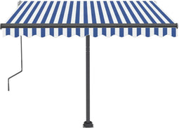 vidaXL - Luifel - vrijstaand - handmatig - uittrekbaar - 350x250 - cm - blauw - en - wit