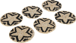 J-Line onderzetter Rond Ster - jute - naturel/zwart - 6 stuks