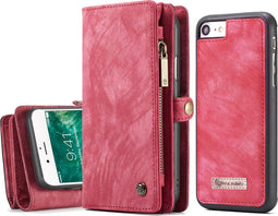 Caseme - vintage 2 in 1 portemonnee hoes - Geschikt voor iPhone SE (2022 / 2020) / 8 / 7 / 6(s) - Rood