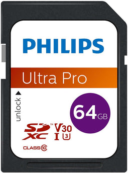 Philips FM64SD65B - SDXC Geheugenkaart 64GB - Class 10 UHS-I U3 V30 - 100 MB/s Leessnelheid (1 stuk)