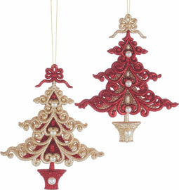Acrylic ruby red & platinum christmas tree ornament assorted