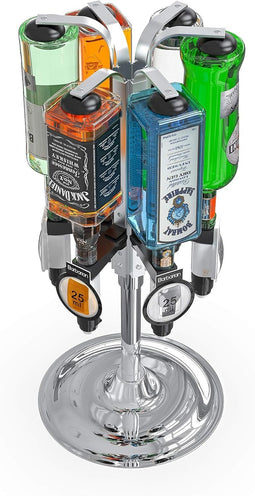 6-flessen Draaibare Drankdispenser met Maatbekers - Metaalkleurig