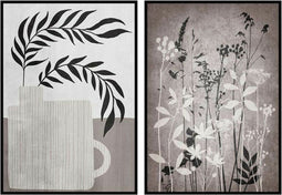 Schilderij DKD Home Decor 53 x 4,5 x 73 cm Modern Blad van een plant (2 Stuks)