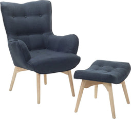 Oorfauteuil VEJLE met voetenbank Stof Donkerblauw