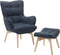 Oorfauteuil VEJLE met voetenbank Stof Donkerblauw