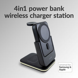 Mobilize 4 in 1 - Draadloos Oplaadstation met Afneembare Powerbank 5000mAh - MagSafe-compatibel - Zwart