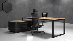 Directiebureau Cube Hoekcombinatie incl ladenblok met 3 laden. Met zwevend blad. Uitvoering links.