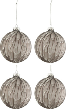 J-Line kerstbal Gevlekt - glas - mat grijs - large - doos van 4