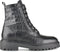 PS Poelman Leta - Dames Leren Enkellaarzen met Veters en Rits - Chunky Plateauzool - Zwart Croco
