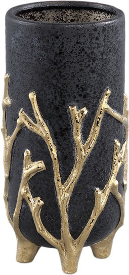 PTMD Quin Black Ceramic Pot Gold Branches Base High S
