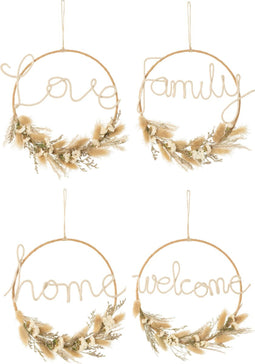 J-Line hanger Krans Met Woorden - gedroogde bloemen - naturel - 4 stuks