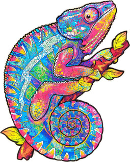 UNIDRAGON Houten Puzzel Voor Volwassenen Dier - Regenboogkleurige Kameleon - 107 stukjes - Small 19x24 cm