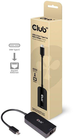 Club 3D CAC-1520 - USB 3.2 Gen1 Type C naar RJ45 2.5Gbps Ethernet Adapter - Zwart