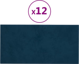 vidaXL - Wandpanelen - 12 - st - 2,16 - m² - 60x30 - cm - fluweel - blauw