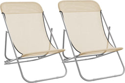 vidaXL - Strandstoelen - 2 - st - textileen - en - gepoedercoat - staal - crèmekleurig