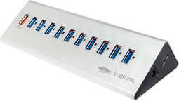 LogiLink UA0229 - USB 3.0 hub - 10 poorten + 1 oplaadpoort - Zilver
