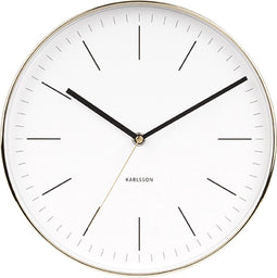 Wandklok Minimal - Wit, shiny Goud behuizing - Ø27,5cm