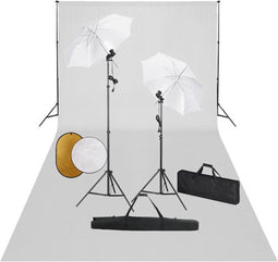 vidaXL - Fotostudioset - met - lampen, - paraplu's, - achtergrond - en - reflector