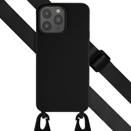 Selencia Hoesje Geschikt voor iPhone 15 Pro Max Hoesje Met Koord - Selencia Siliconen hoesje met afneembaar koord - Zwart