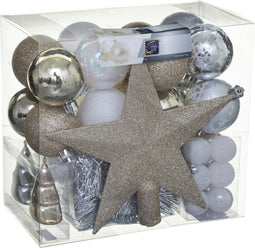 Kerstballenset 44 delig met kerstster - 44 stuks - Kerstbal - Kerstster - Kerstversiering - Champagne wit en zilver