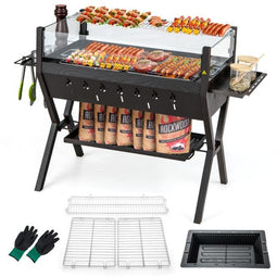 Coast Campinggrill - Houtskool - Windscherm - RVS - Opbergrek - 98 x 42 x 68 cm - Bruin Zwart