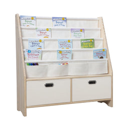 O'Liv Kinderboekenrek - Massief Houten Boekenkast met 2 Opslagbakken - W90 x D35 x H95 cm