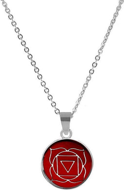CO88 Collection Chakra 8CN 26006 Stalen Collier met Hanger - Glazen Root Chakra Ø 15 mm - Lengte 42 + 5 cm - Rood