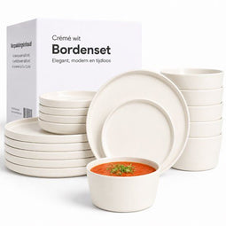 Luft Serviesset 6 Persoons - 18-delige Bordenset - Vaatwasser- en magnetronbestendig - Crèmewit