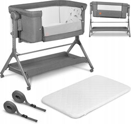 Lionelo Leonie Plus - Co-Sleeper 3 in 1 Wieg - Hoogteverstelling 6 Niveaus - Grijs