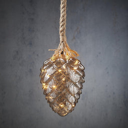 Luca Lighting Dennenappel aan Touw Kerstverlichting met 15 LED Lampjes - H95 x Ø15 cm - Lichtgrijs