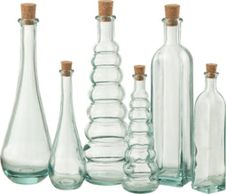 J-Line decoraties fles Werveling Rond Vierkant - kurk /glas - large - 3 stuks