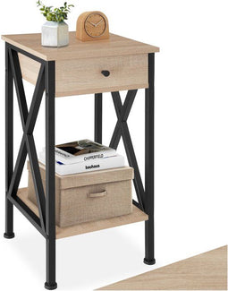 tectake® Bijzettafel Dayton - Bijzettafel met lade en 2 planken - Industrieel design - Lichtbruin - Afmeting (LxBxH) 35 x 35 x 70,5 cm