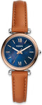Fossil Carlie Mini - Dameshorloge 28 mm - Bruine leren band - Blauw parelmoer (1 stuk)