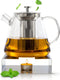 Deleca Glazen Theepot Set Clarity - Theepot 1,5L - RVS Filter en Theelichthouder - Handgemaakt Borosilicaatglas