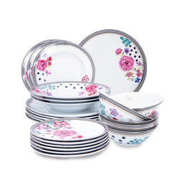 Melli Mello - Basic Needs Complete Serviessets | 24 Delig | Geschikt voor 6 Personen | Dinerborden, Ontbijtborden, Pastaborden & Kommen | Kleurrijke bloemen & Stippen op Duurzaam Porselein