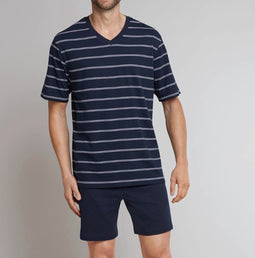 Schiesser Heren Shortama - Korte broek - V-hals - Donker blauw - M
