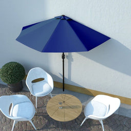 vidaXL - Balkonparasol - half - met - aluminium - paal - 270x144x222 - cm - blauw